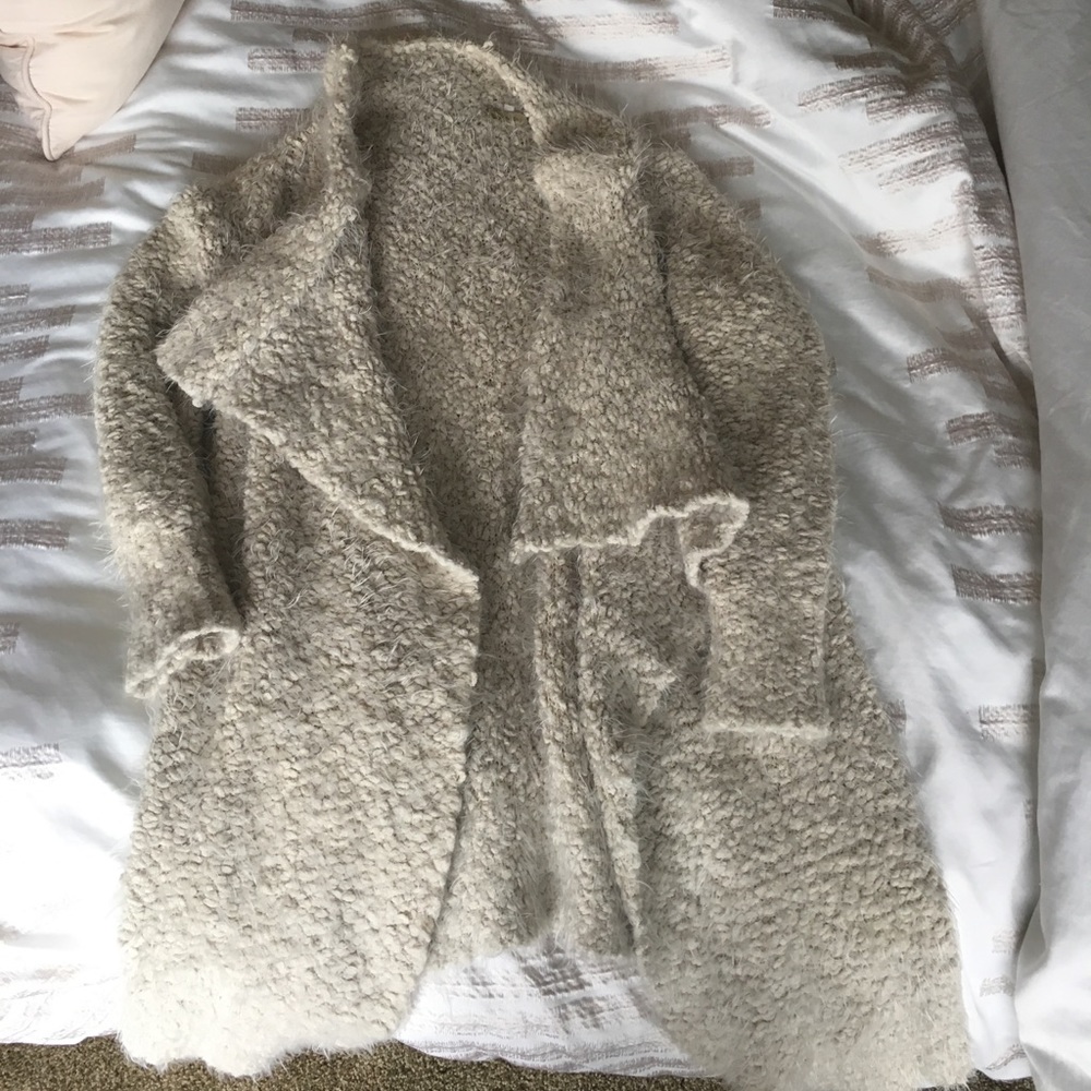 Fuzzy light brown fuzzy open cardigan